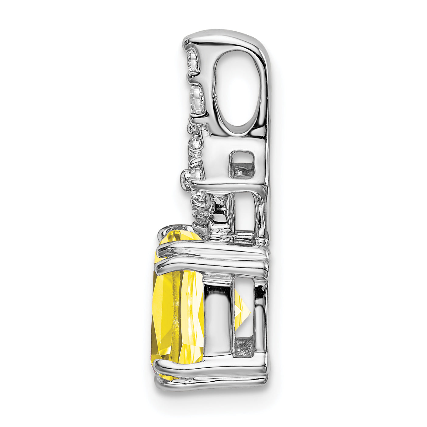 14K White Gold Lab Grown Diamond & Created Yellow Sapphire Pendant