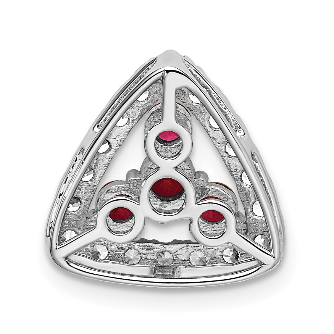 14K White Gold Lab Grown Diamond SI1/SI2, G H, & Cr Ruby Triangle Pendan