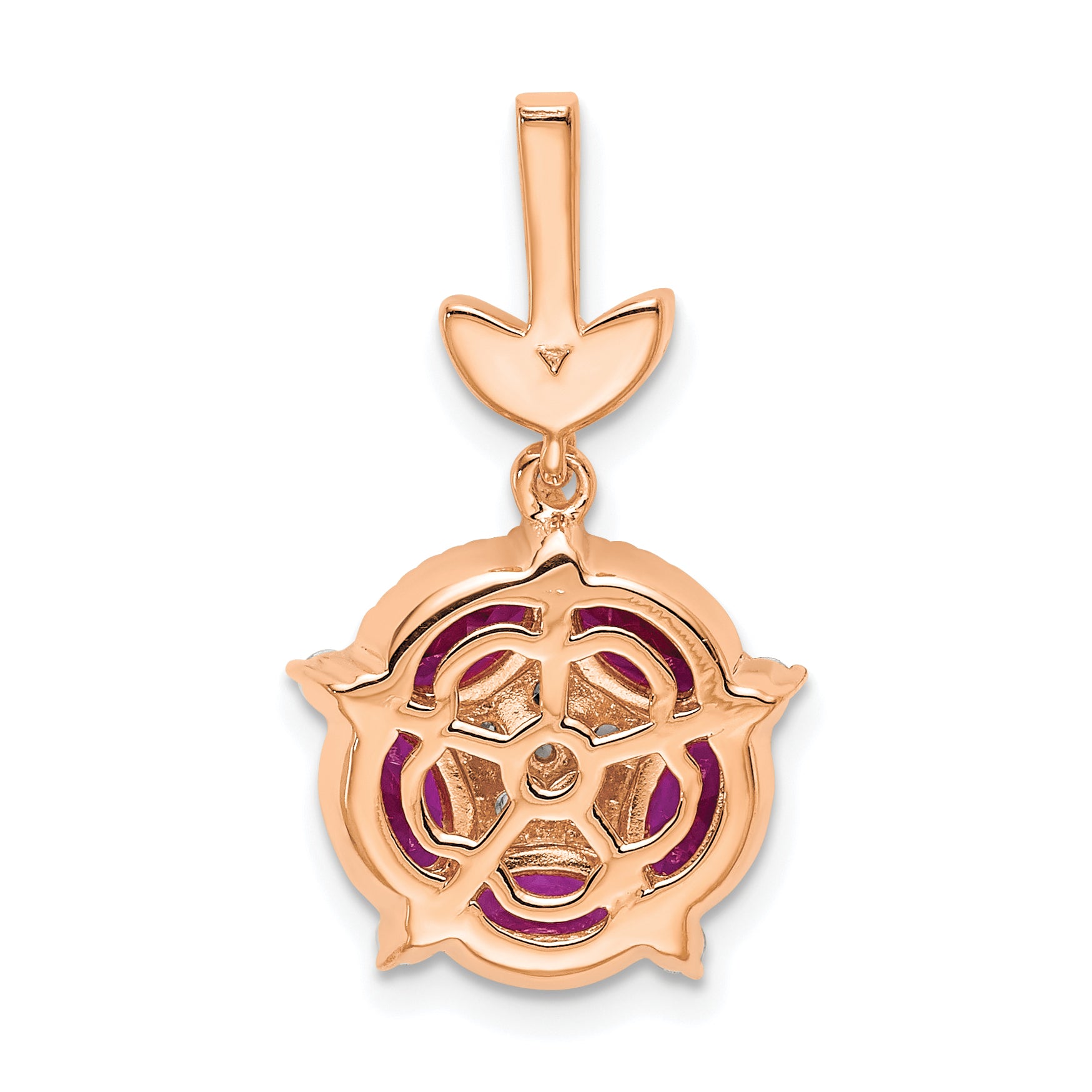 14K Rose Gold Lab Grown Diamond VS/SI GH, & Floral Cr Ruby Pendant