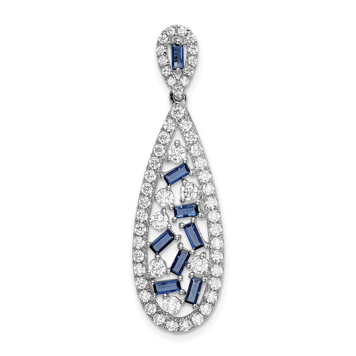 14K White Gold Lab Grown Diamond SI1/SI2, G H, & Cr Sapphire Teardrop Pe