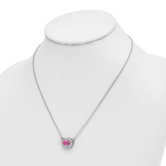 14K White Gold Lab Grown Dia. SI1/SI2, G H, Lab Cr Pink Sapphire Necklac