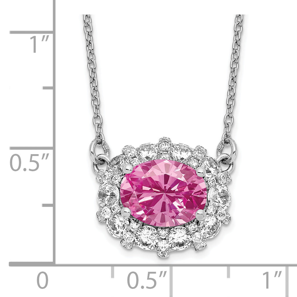 14K White Gold Lab Grown Dia. SI1/SI2, G H, Lab Cr Pink Sapphire Necklac