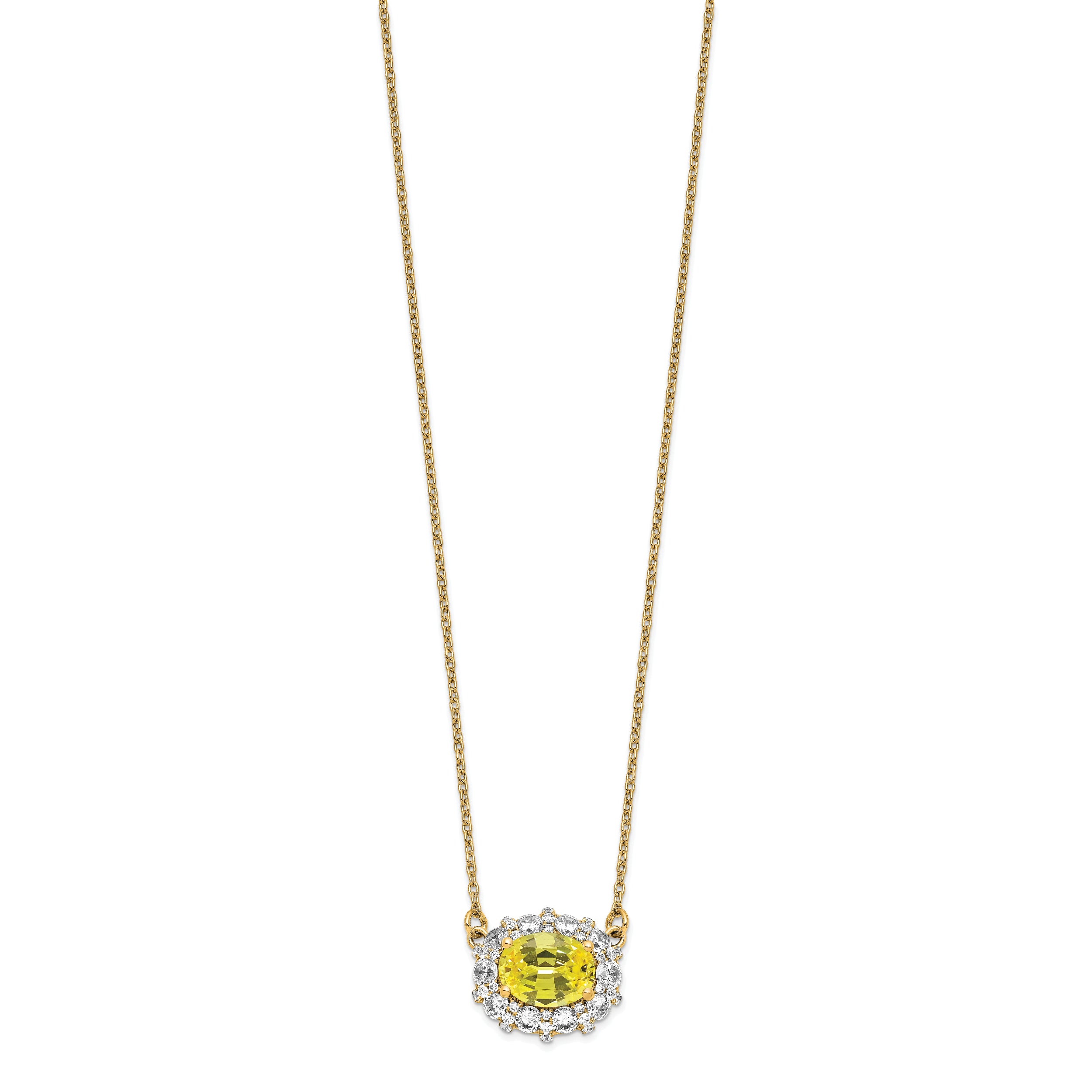 14K Gold Lab Grown Dia. SI1/SI2, G H, Lab Cr Yellow Sapphire Necklace