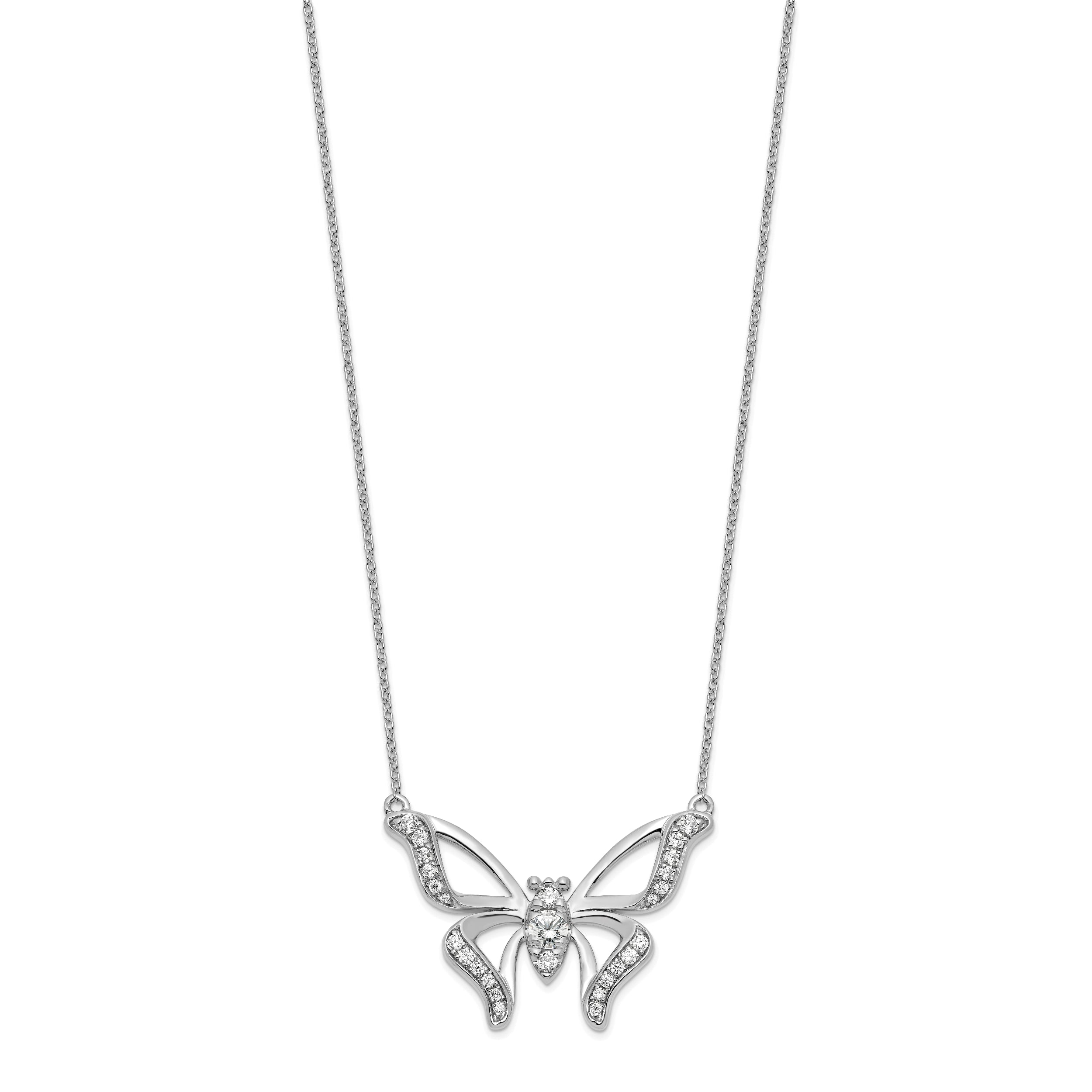 14K White Gold Lab Grown Diamond SI1/SI2, G H, Large Butterfly Necklace