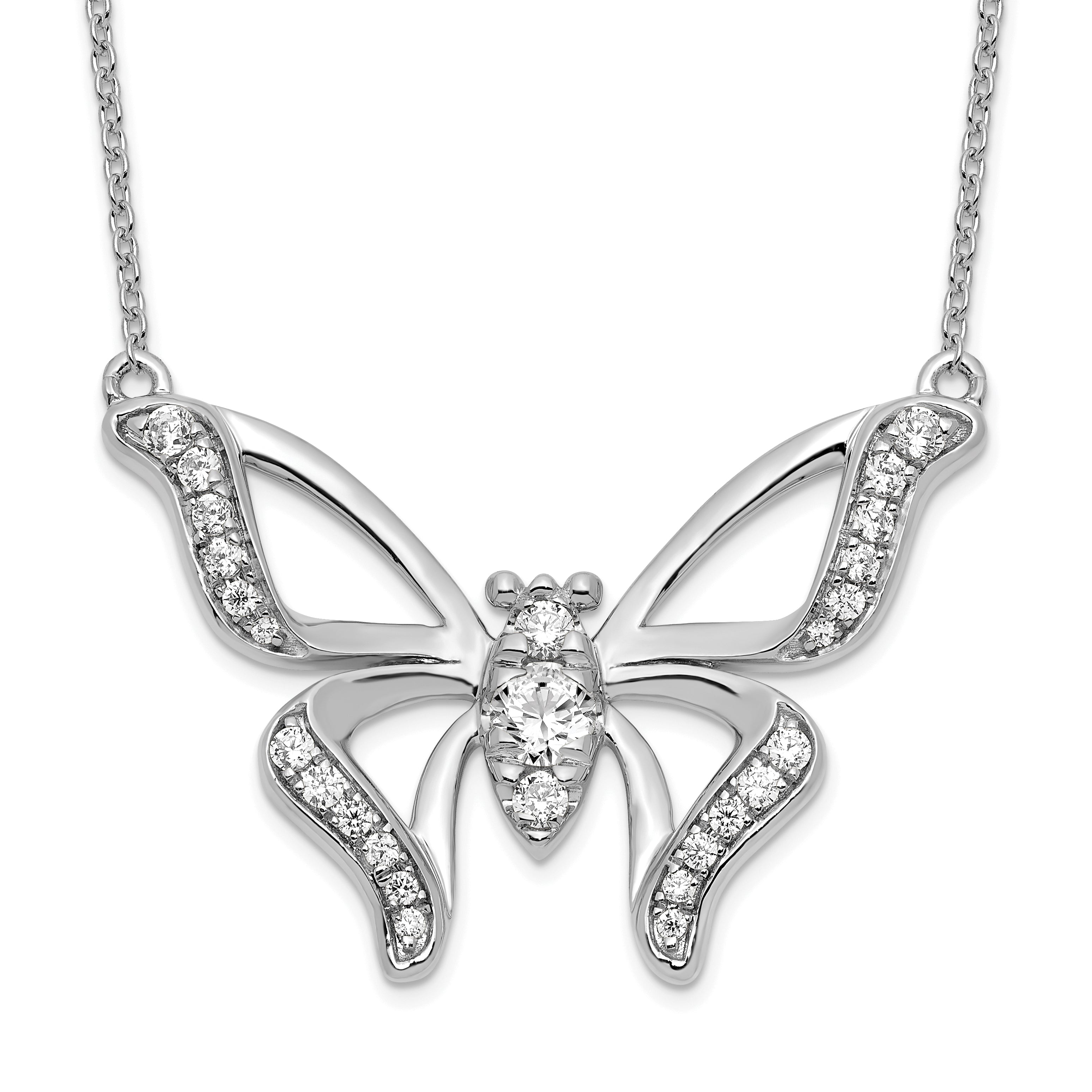 14K White Gold Lab Grown Diamond SI1/SI2, G H, Large Butterfly Necklace