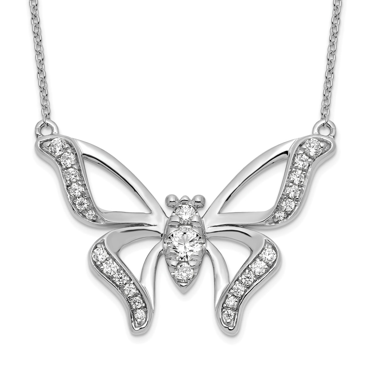 14K White Gold Lab Grown Diamond SI1/SI2, G H, Large Butterfly Necklace