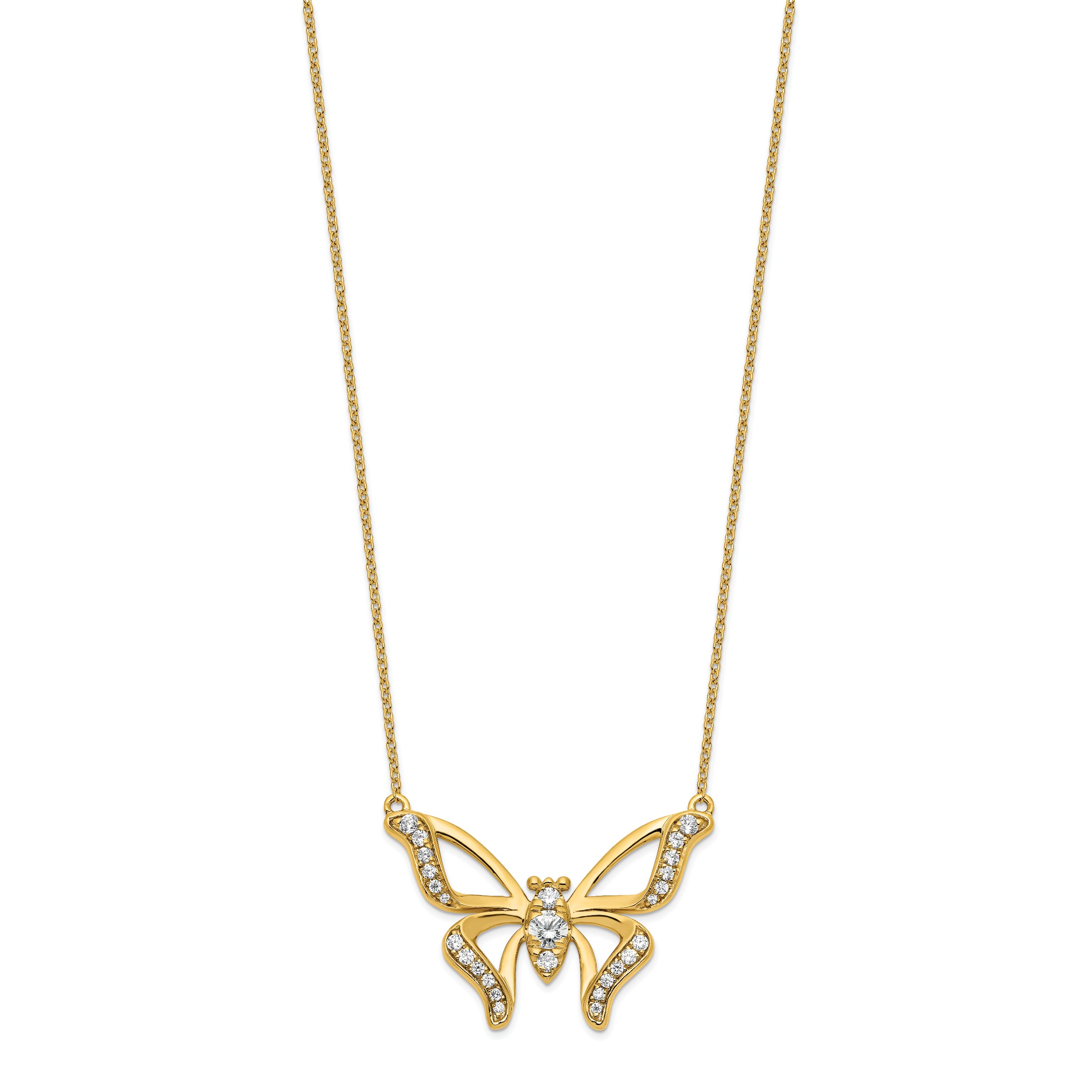 14K Lab Grown Diamond SI1/SI2, G H, Large Butterfly Necklace