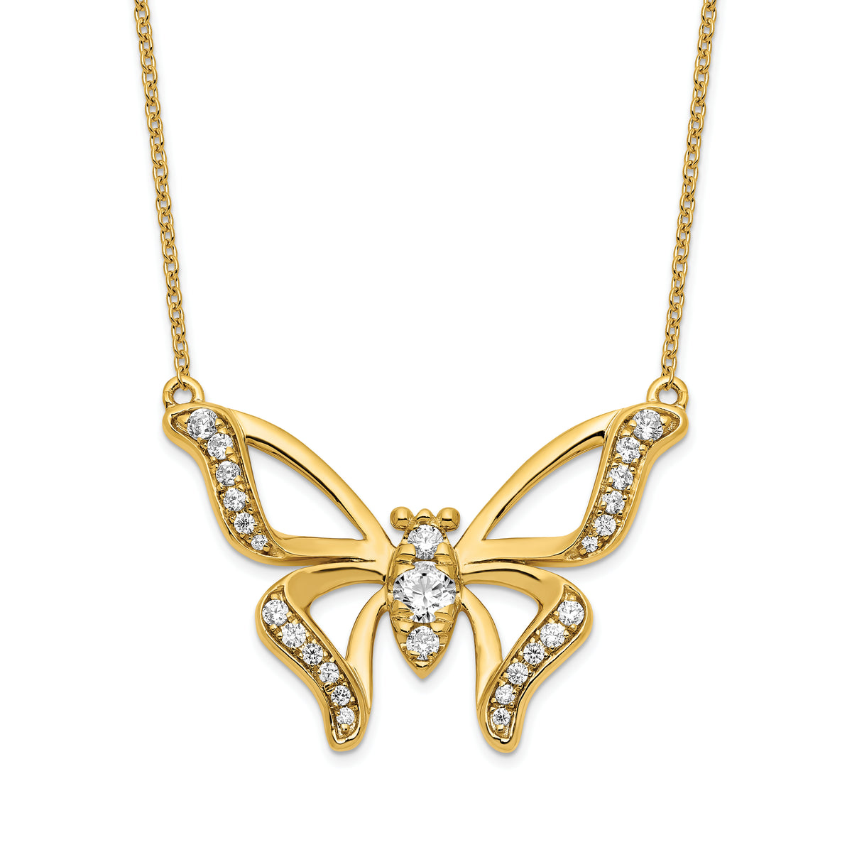 14K Lab Grown Diamond SI1/SI2, G H, Large Butterfly Necklace