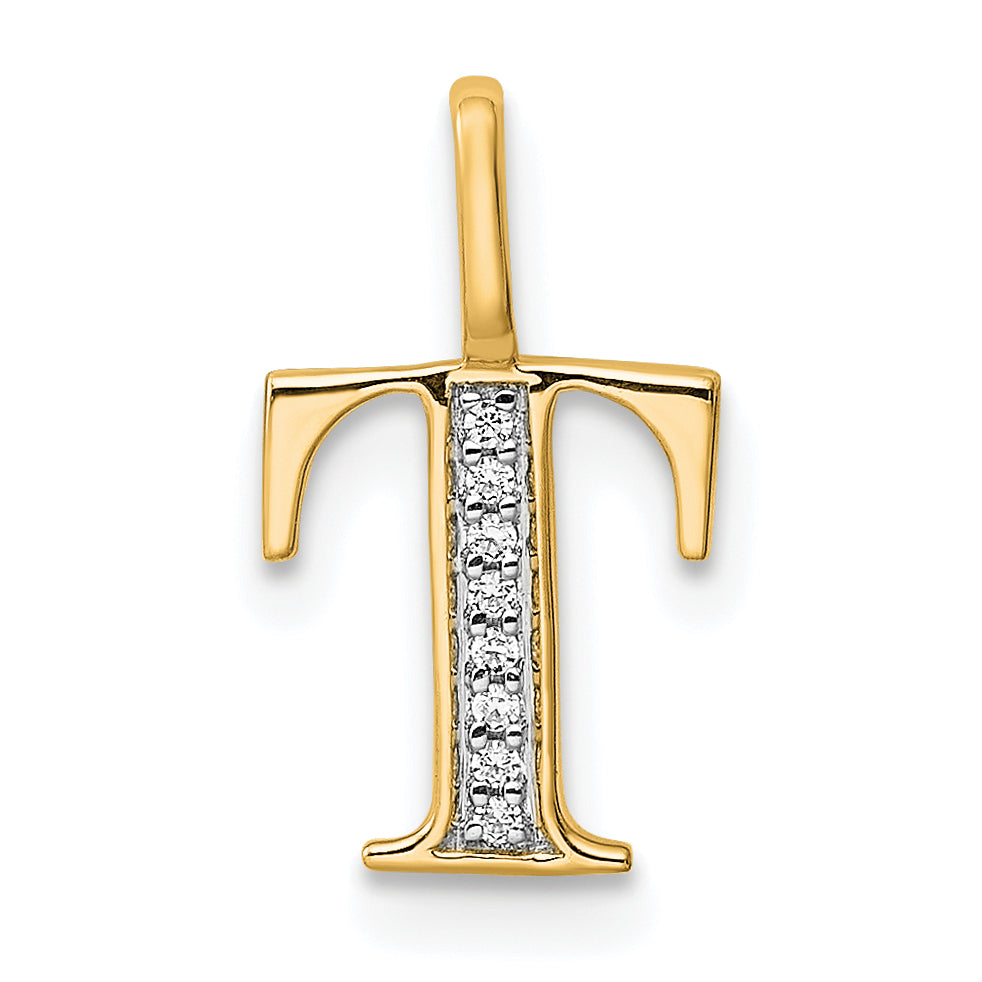 10K Diamond Letter T Initial Pendant