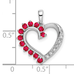 14k White Gold Ruby and Diamond Heart Pendant