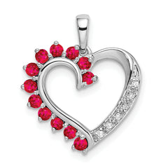 14k White Gold Ruby and Diamond Heart Pendant