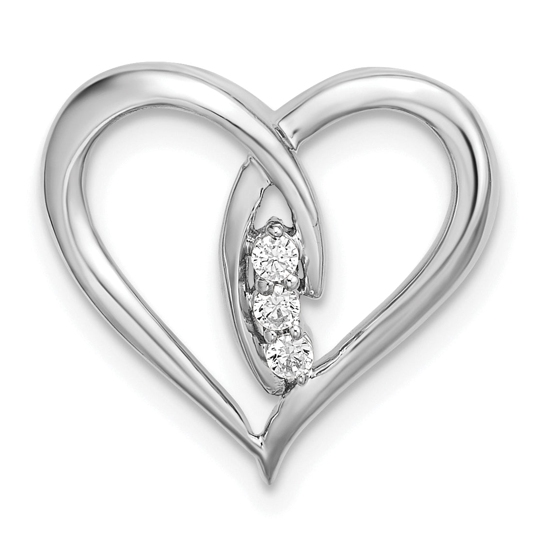 14k White Gold Diamond Polished Heart Chain Slide