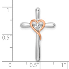 10K Two-tone White & Rose Cross w/Heart Diamond Chain Slide