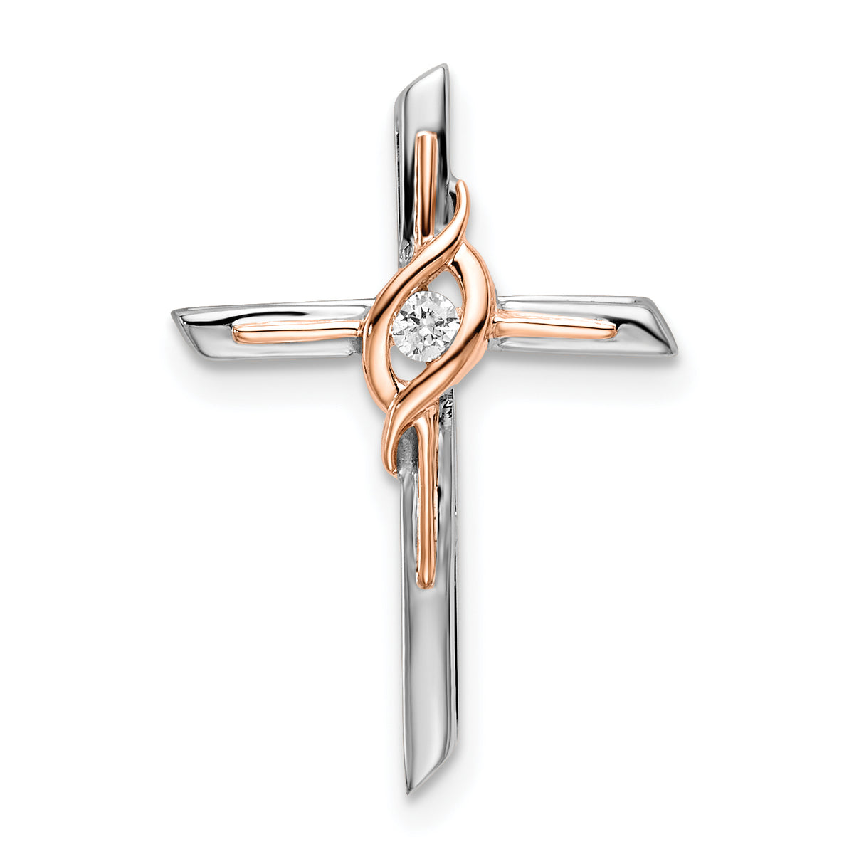 10K Two-tone White & Rose Diamond Cross Chain Slide