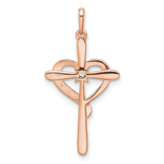 10K Rose Gold Cross w/Heart Diamond Pendant