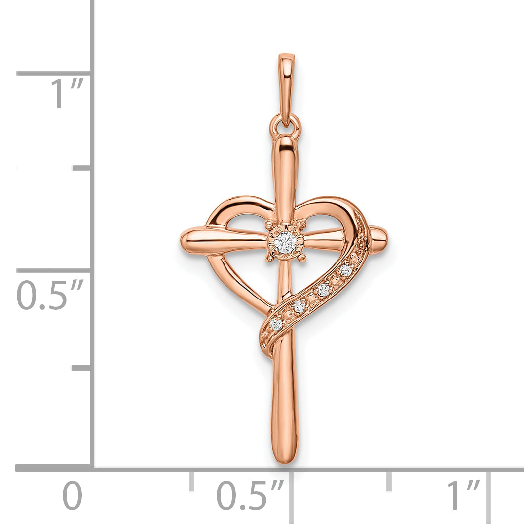 10K Rose Gold Cross w/Heart Diamond Pendant