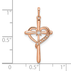 10K Rose Gold Cross w/Heart Diamond Pendant