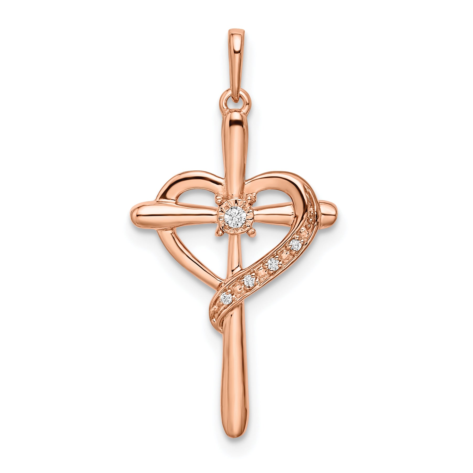 10K Rose Gold Cross w/Heart Diamond Pendant