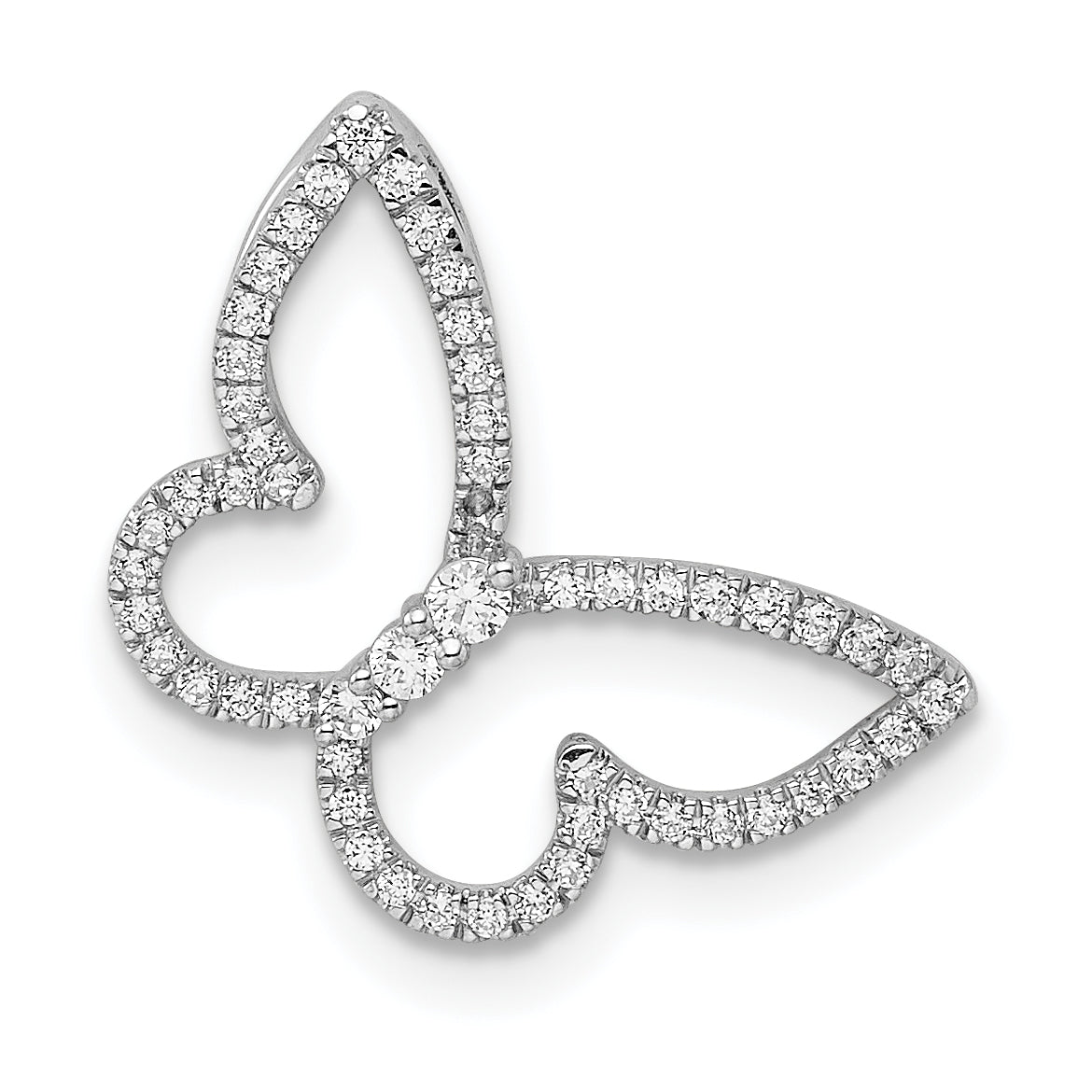 14k White Gold Polished Butterfly Diamond Chain Slide