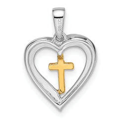 14k Two-tone Heart with Cross Diamond Pendant