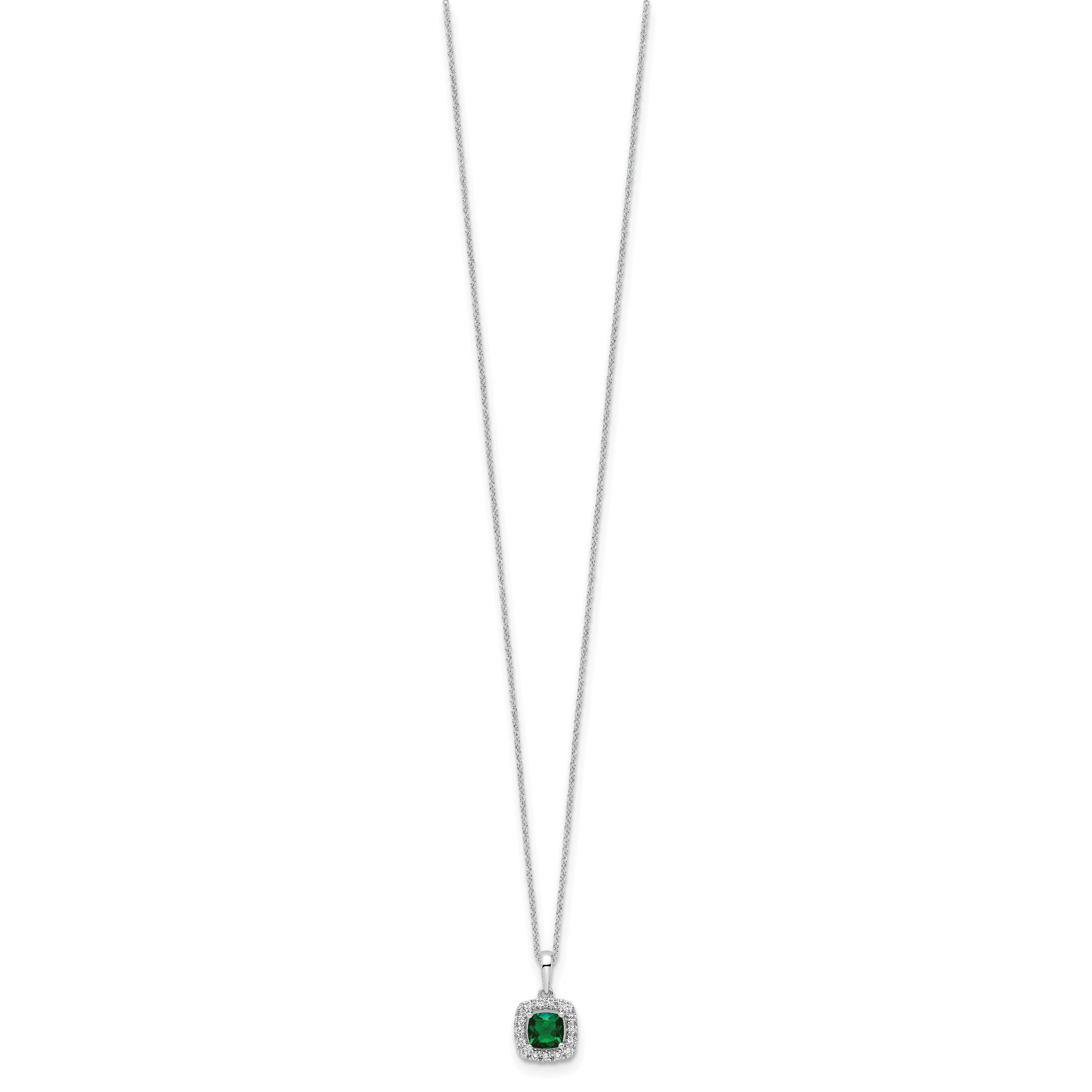 10K White Gold Lab Grown Diamond and Created Emerald Pendant Necklace