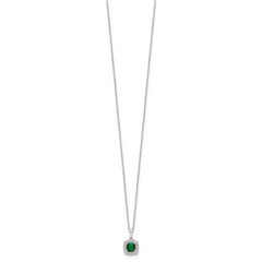 10K White Gold Lab Grown Diamond and Created Emerald Pendant Necklace