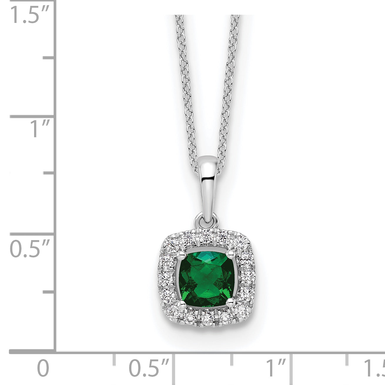 10K White Gold Lab Grown Diamond and Created Emerald Pendant Necklace