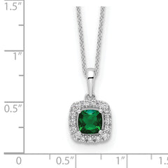 10K White Gold Lab Grown Diamond and Created Emerald Pendant Necklace