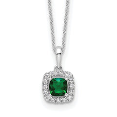 10K White Gold Lab Grown Diamond and Created Emerald Pendant Necklace