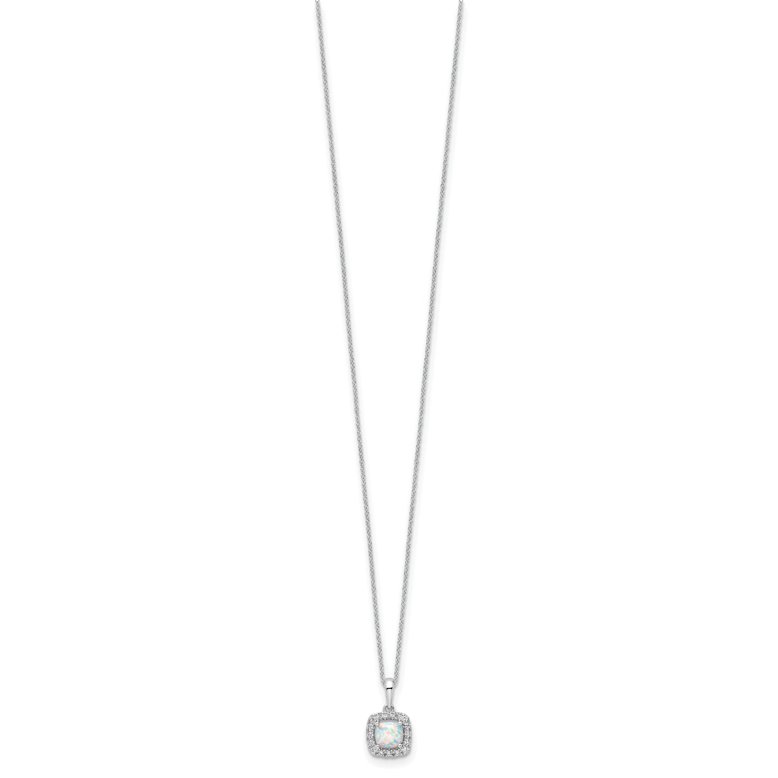 10K White Gold Lab Grown Diamond and Created Opal Pendant Necklace