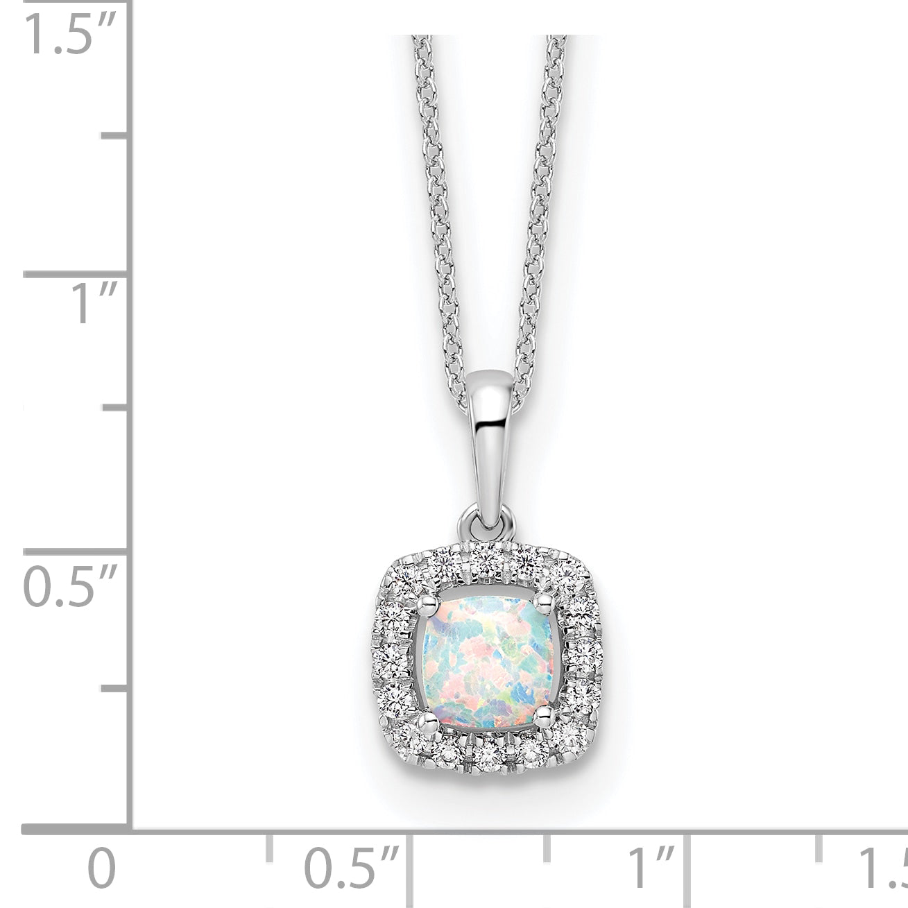 10K White Gold Lab Grown Diamond and Created Opal Pendant Necklace