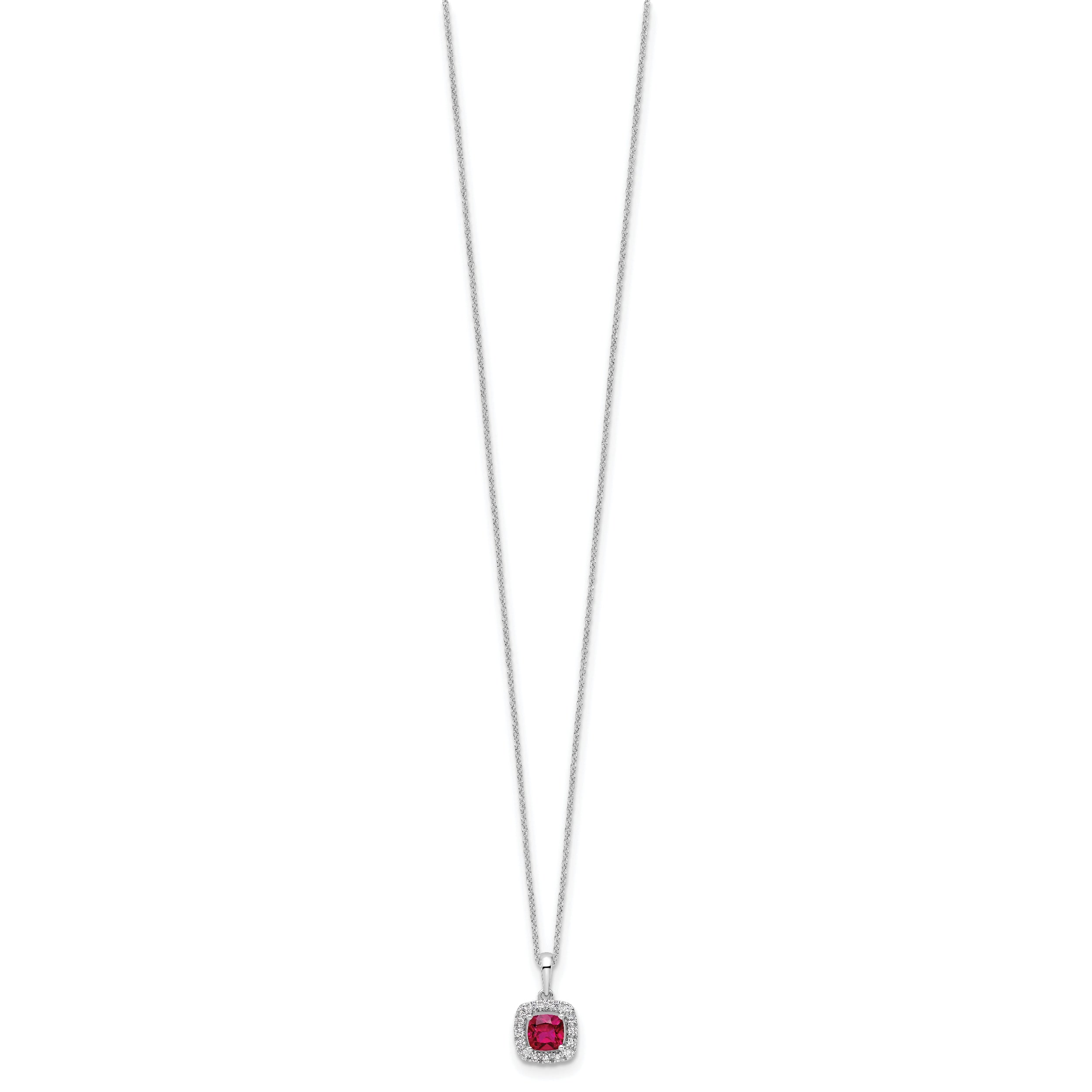 10K White Gold Lab Grown Diamond and Created Ruby Pendant Necklace