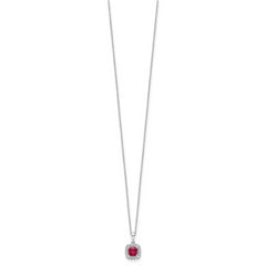 10K White Gold Lab Grown Diamond and Created Ruby Pendant Necklace