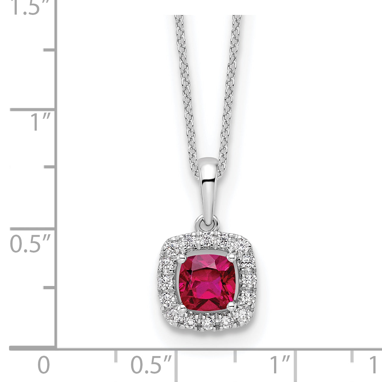 10K White Gold Lab Grown Diamond and Created Ruby Pendant Necklace