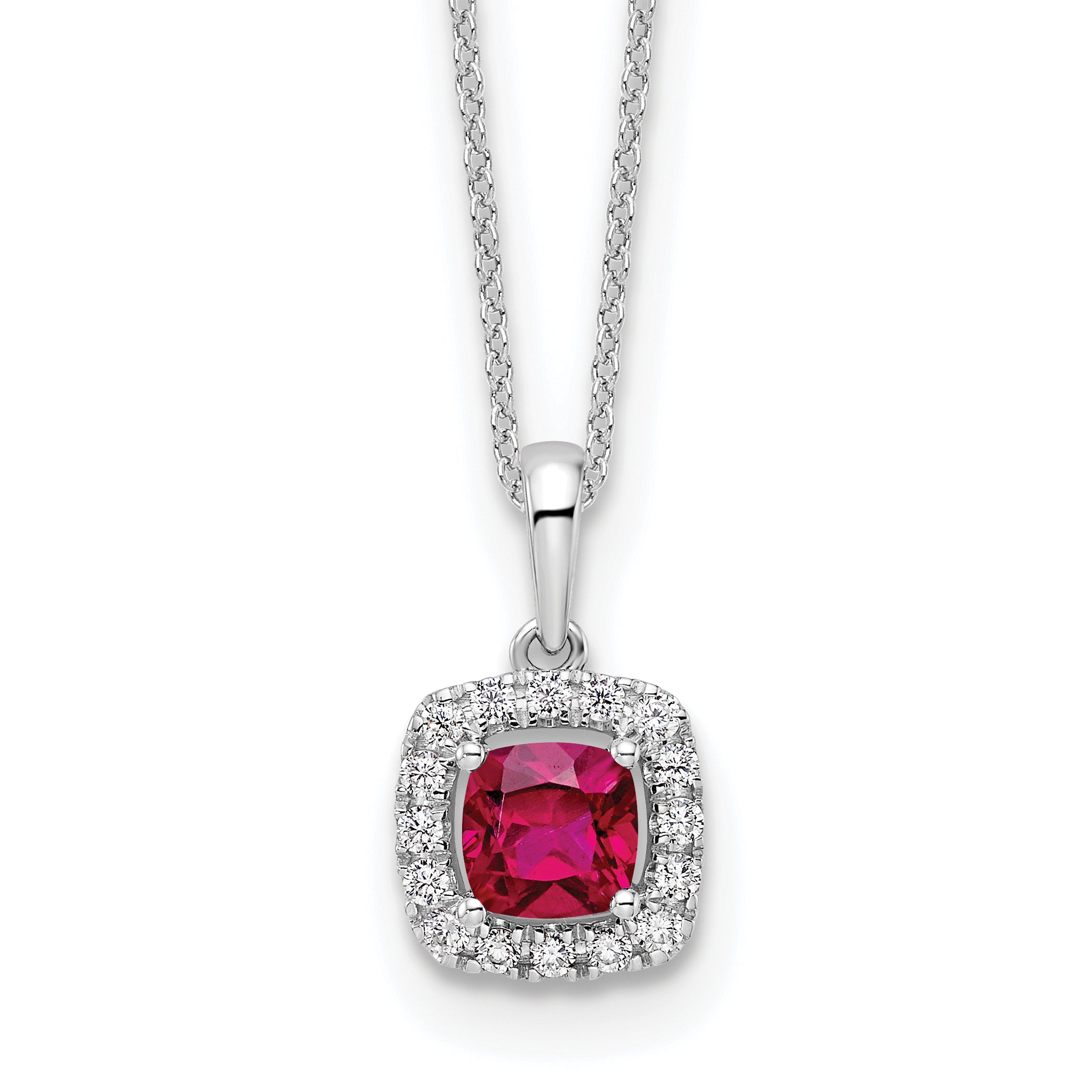 10K White Gold Lab Grown Diamond and Created Ruby Pendant Necklace