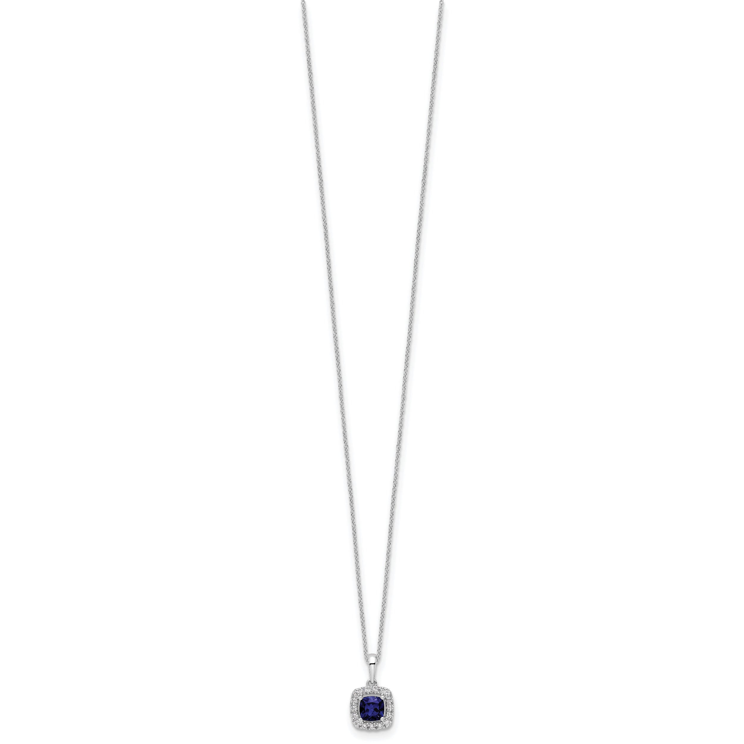 10K White Gold Lab Grown Diamond and Cr Blue Sapphire Pendant Necklace