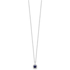 10K White Gold Lab Grown Diamond and Cr Blue Sapphire Pendant Necklace