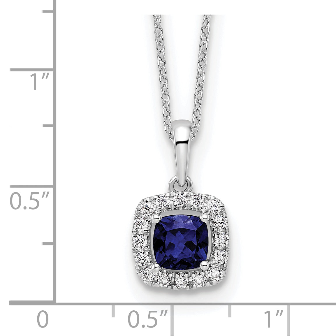 10K White Gold Lab Grown Diamond and Cr Blue Sapphire Pendant Necklace