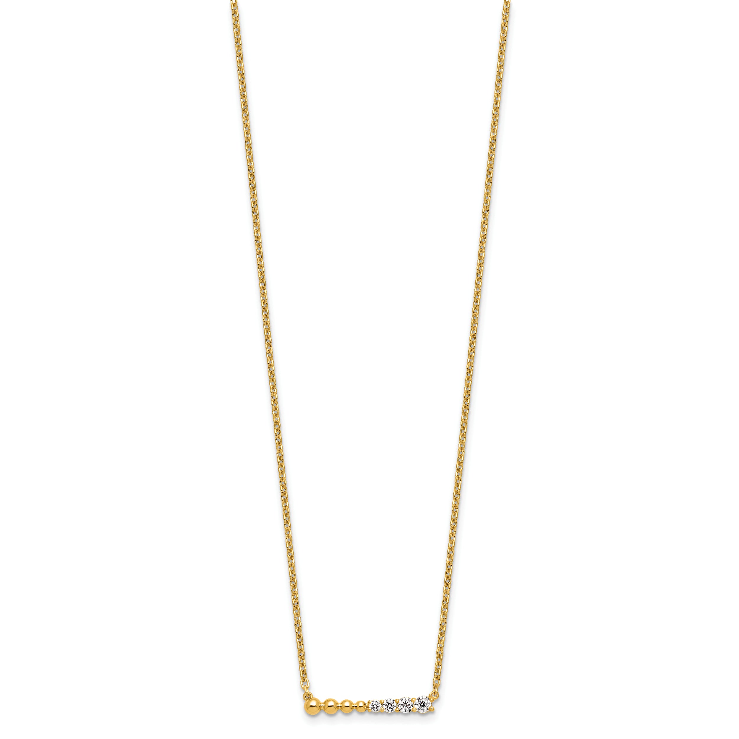 14K Lab Grown Diamond VS/SI GH, Beaded Bar Necklace