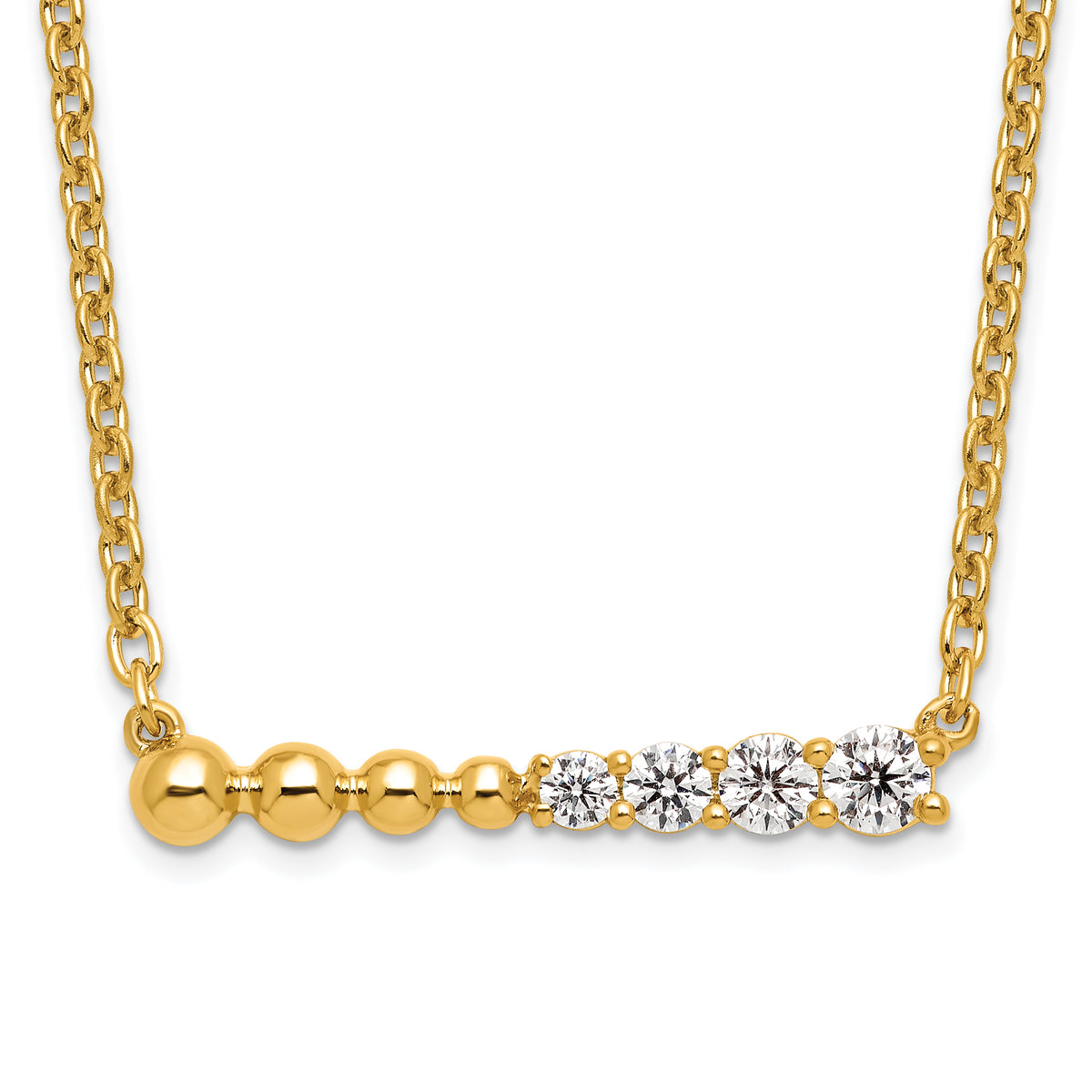 14K Lab Grown Diamond VS/SI GH, Beaded Bar Necklace