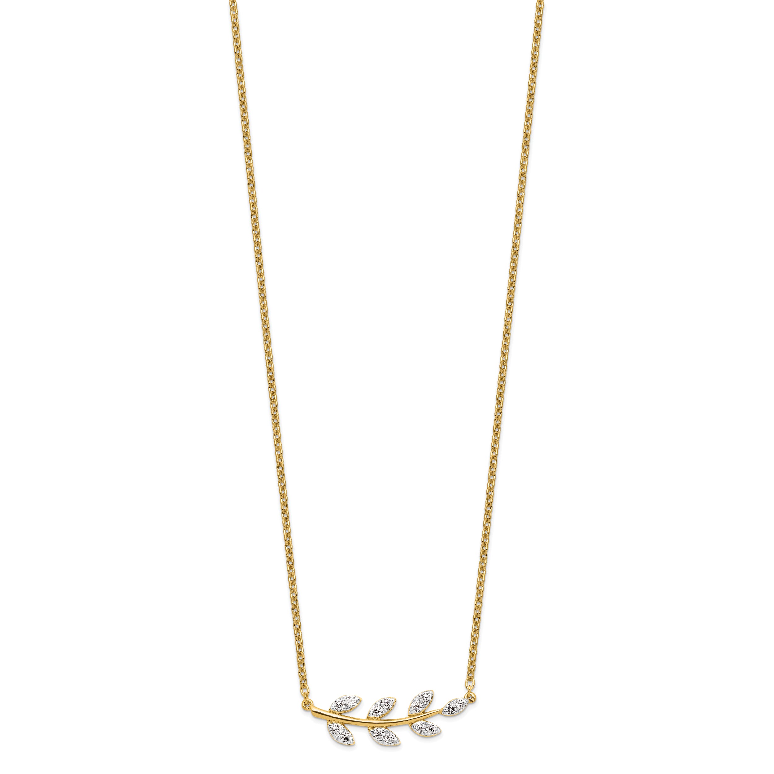 14K Lab Grown Diamond VS/SI GH, Branch with Leaves Necklace