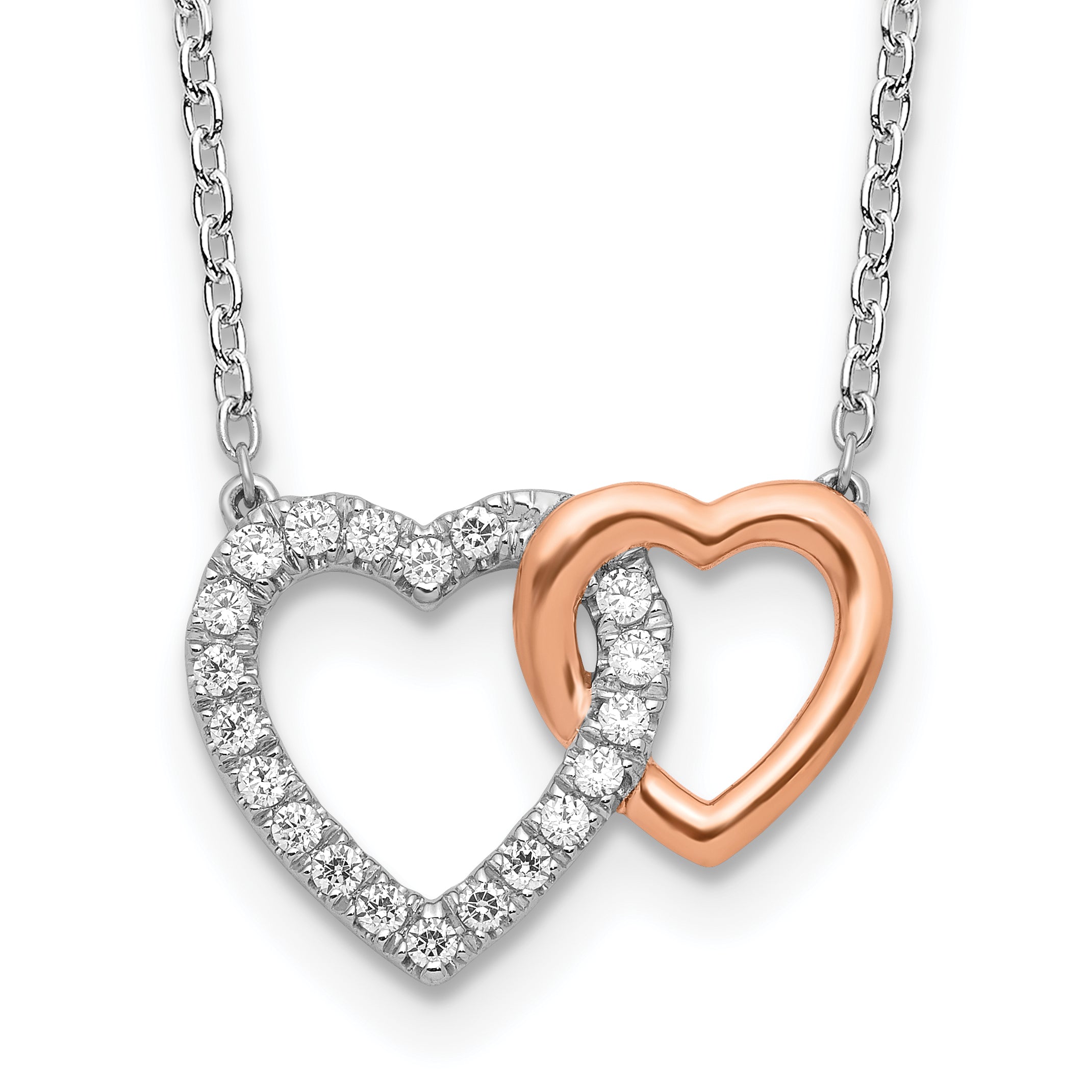 14K Two-Tone Lab Grown Diamond VS/SI GH, Hearts Necklace