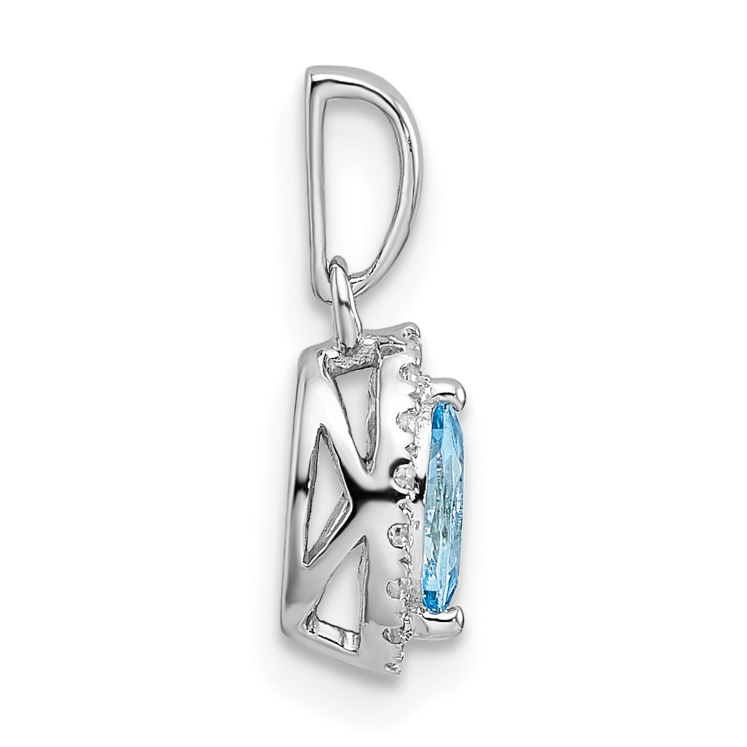 14K White Gold Lab Grown Diamond and Aquamarine Pendant