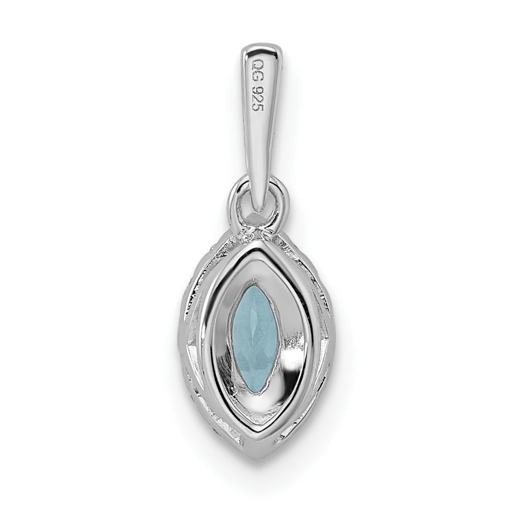 14K White Gold Lab Grown Diamond and Aquamarine Pendant