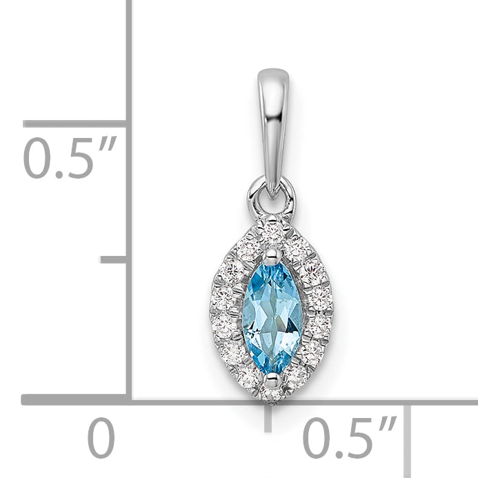 14K White Gold Lab Grown Diamond and Aquamarine Pendant