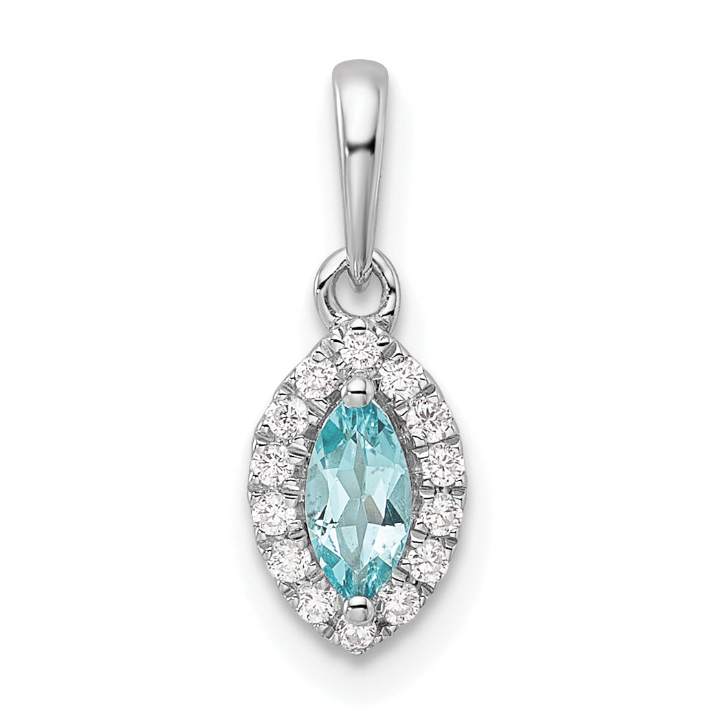 14K White Gold Lab Grown Diamond and Aquamarine Pendant