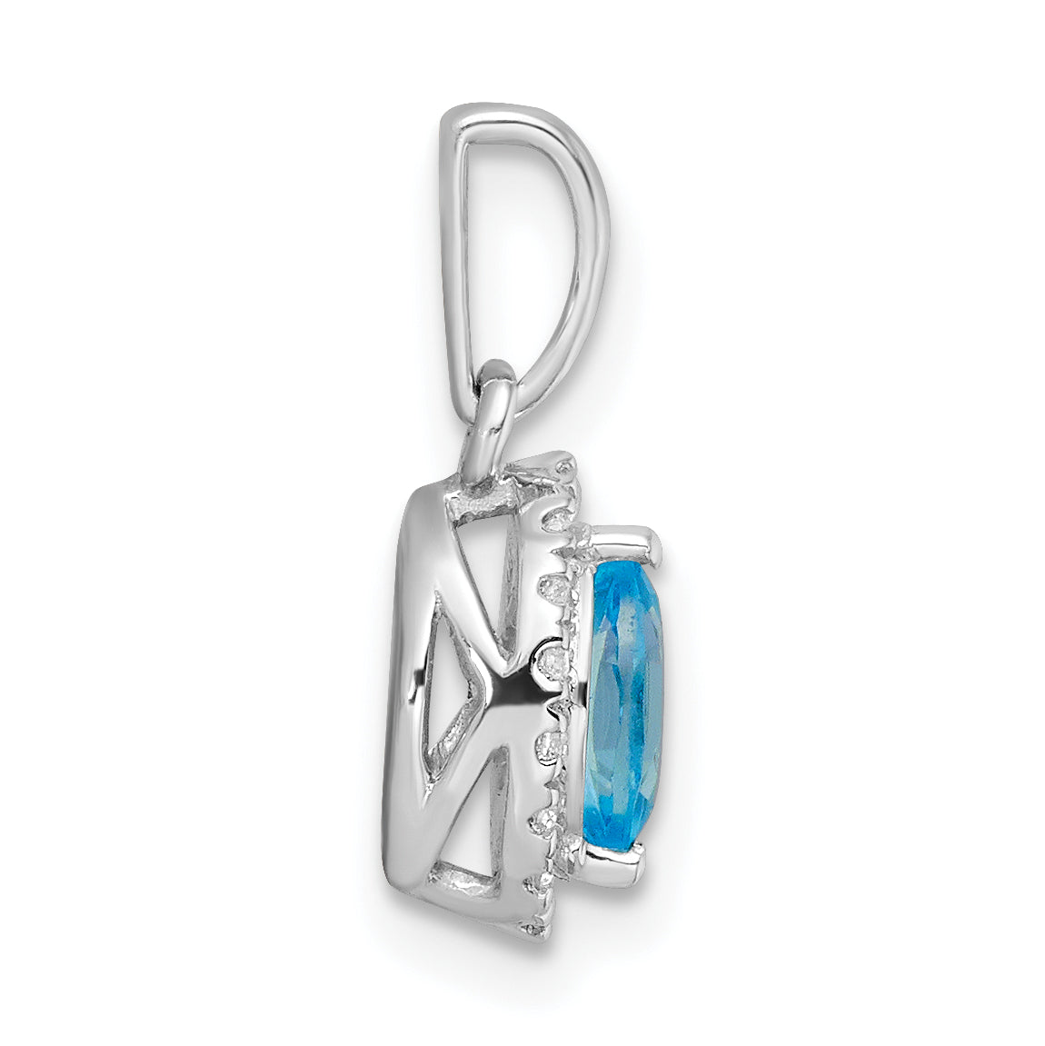 14K White Gold Lab Grown Diamond and Blue Topaz Pendant