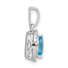 14K White Gold Lab Grown Diamond and Blue Topaz Pendant