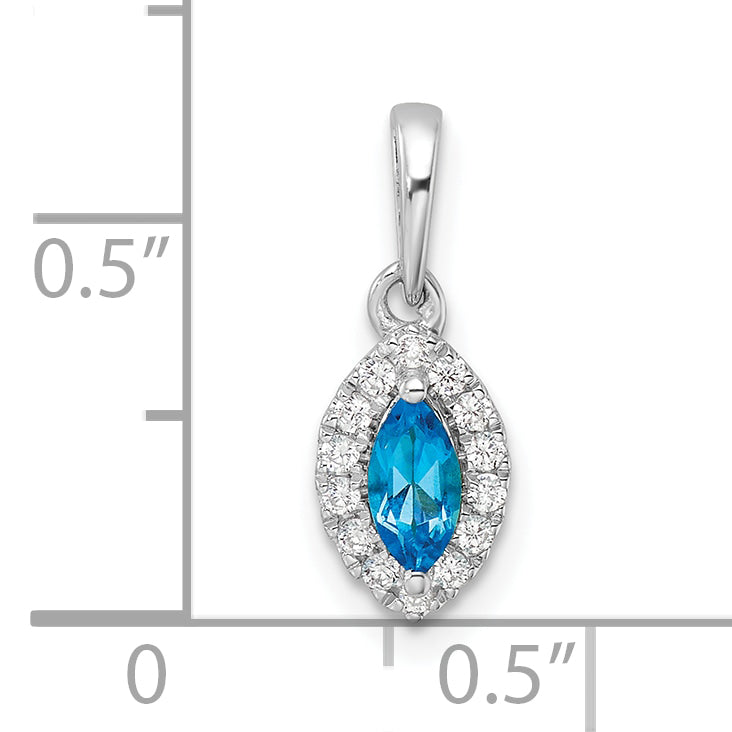 14K White Gold Lab Grown Diamond and Blue Topaz Pendant