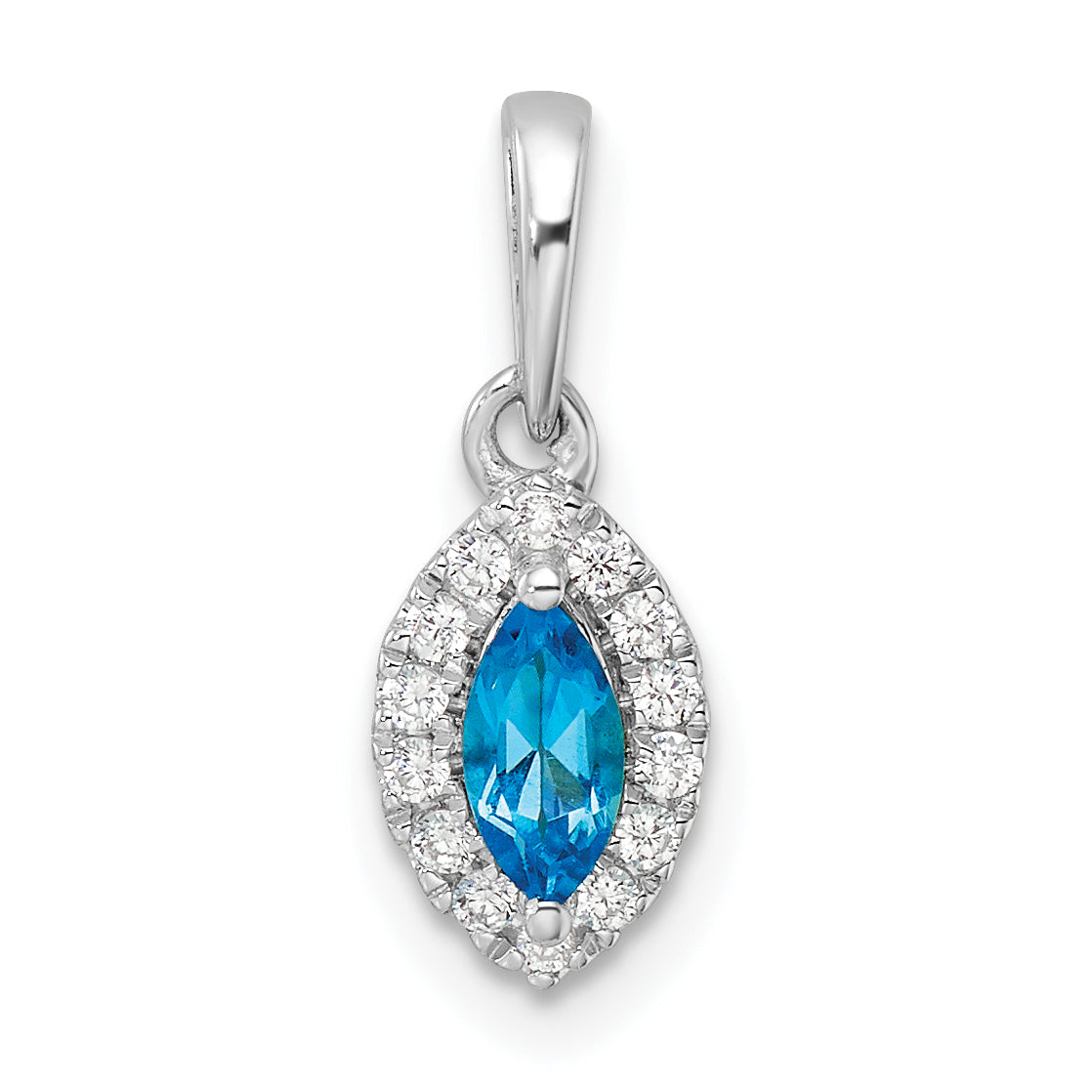 14K White Gold Lab Grown Diamond and Blue Topaz Pendant